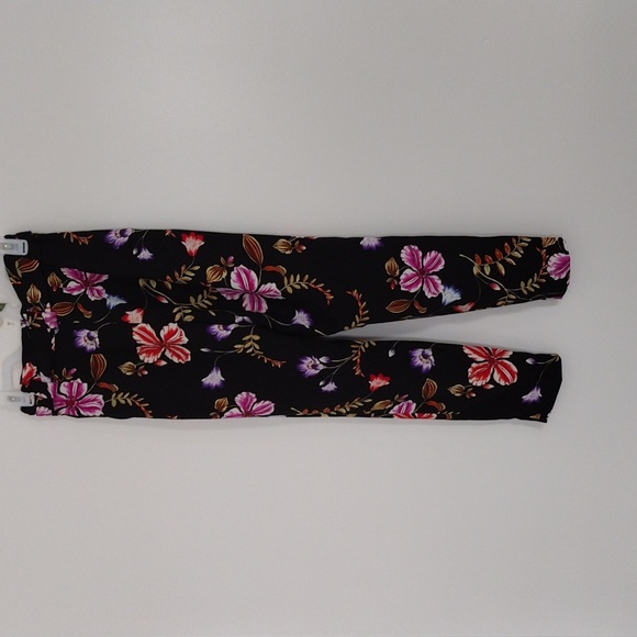 Express Ankle High Rise Black Floral Women's Size 00R Belt Tie Pre-owned - Picture 2 of 13